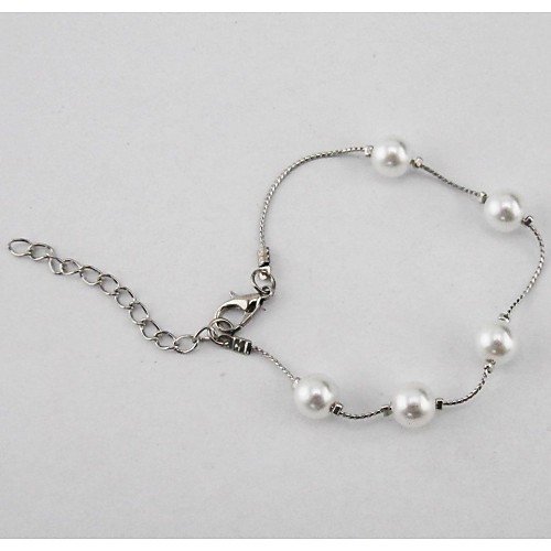 Fashion Little Pearl Bell Silvery Alloy Charm Bracelet(1pc)