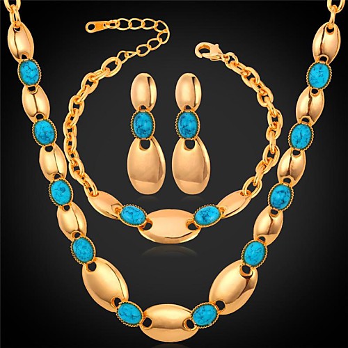 u7chain ожерелье браслет Серьги мотаться 18k реальное золото покрытием бирюзовый камень свадебный комплект ювелирных изделий