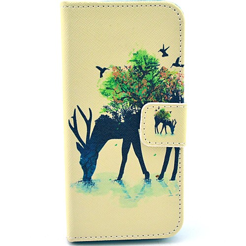 Reindeer and Bird Pattern PU Leather Full Body Case with Card Slot for iPhone 4/4S