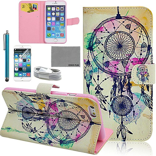 COCO FUN Wind-Bell Pattern PU Leather Case with Screen Protector and USB Cable and Stylus for iPhone 6 Plus