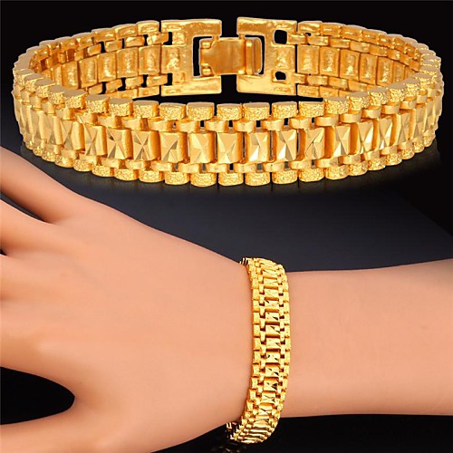 U7Link Bracelet 18K Real Gold Platinum Plated Simple Chunky Bracelet Bangle Fashion Jewelry for Men/Women