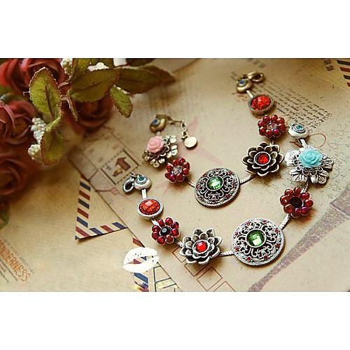 Fashion Rose And Stone Multicolor Alloy Bracelets(1 Pc)(Silver,Bronze)