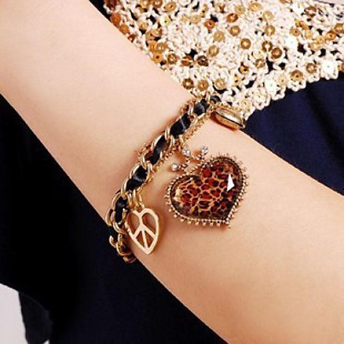 Fashion Leopard-Print Heart Alloy Charm Bracelet(1pc)