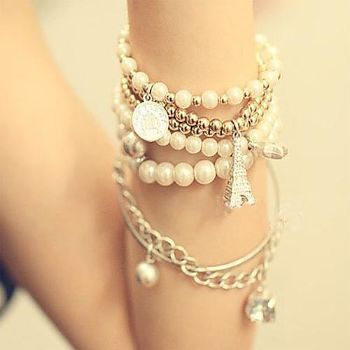 Multielement Pearl Eiffel Tower Bracelet