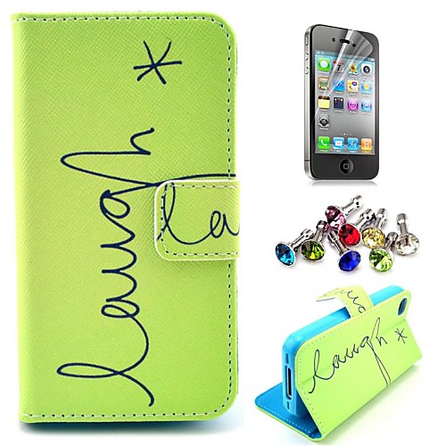 Laugh Star Pattern PU Leather Case with Screen Protector and Dust Plug for iPhone 4/4S