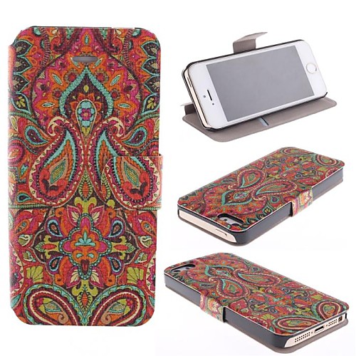 Painting Leaves Flower Design PU Leather Full Body Case with Card Slot for iPhone 5/5S