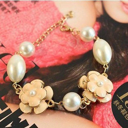 Fashion Pink Flowers Alloy Charm Bracelet(1pc)