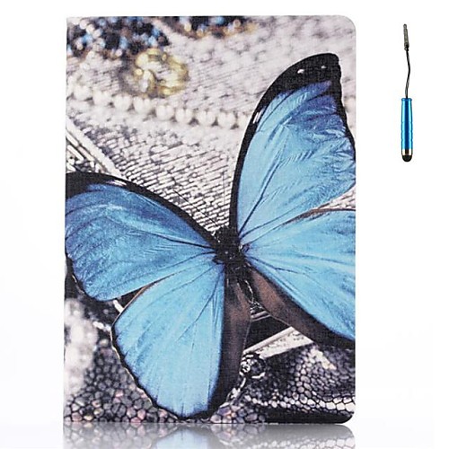 The Blue Butterfly On Retro Background Pattern PU Leather  Full Body Case with Stand for iPad Air 2