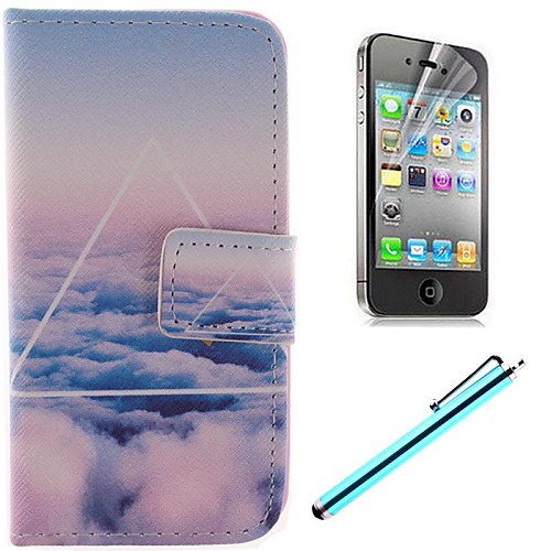 Only Beautiful Cloud Design PU Full Body Case with Card Slot and Stand for iPhone 4/4S