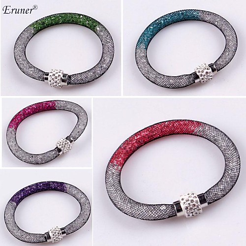 Eruner Hot Double Color Rhinestone Crystal Beads Net Mesh Magnetic Snap Bracelet Bangle