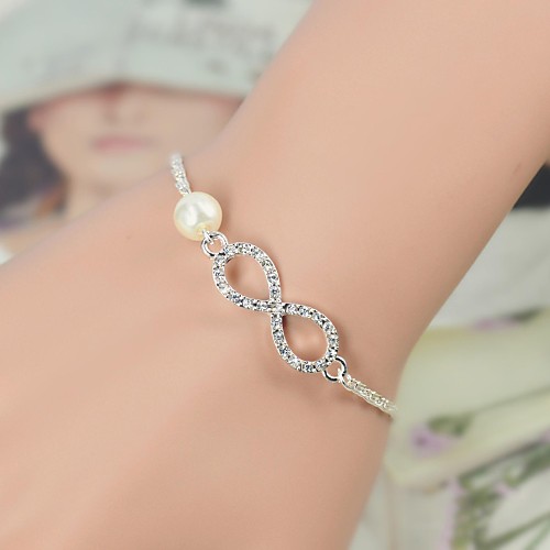 Wedding Sister Bracelet,Bridesmaid Gift, Bridesmaid Bracelet,Imitation Pearl Bracelet,Infinity Charm With Rhinestone