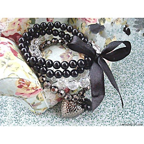 Fashion Heart Bowknot Black Alloy Bracelets(1 Pc)