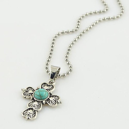 Toonykelly Vintage Look Antique Silver Plated Payer Turquoise Stone Necklace(1 Pc)