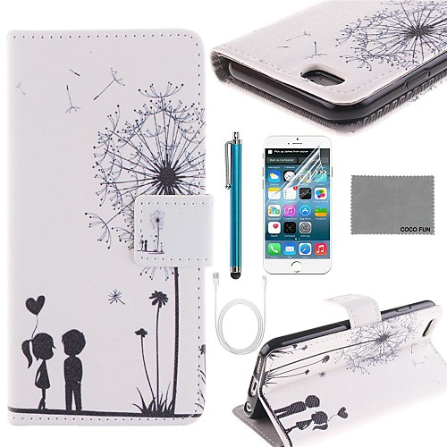 COCO FUN Love Dandelion Pattern PU Leather Full Body Case with Film and USB Cable and Stylus for iPhone 6 6G