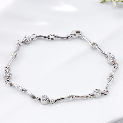 Simple 18cm Bracelet 925 Sterling Silver Inlay Top Zircon Graceful Bracelet(1 Pc)