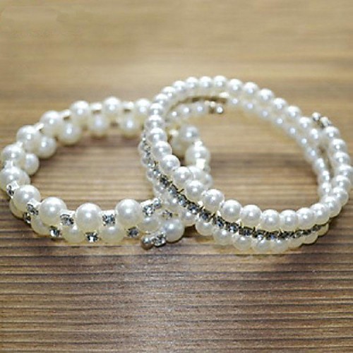 Fashion Three Hierarchic Rhinestone Pearl Charm Bracelet(1pc)