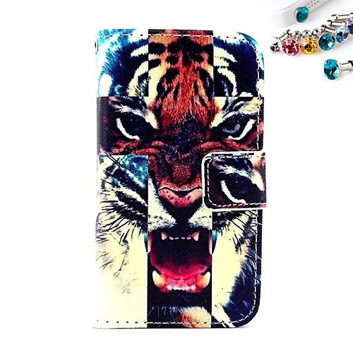 Roaring Tiger Pattern PU Leather Full Body Case with Card Slot and Stand for iPhone 4/4S