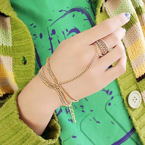 2014 Latest Design Simple Gold Plated Chains Bracelet Connectedd Ring