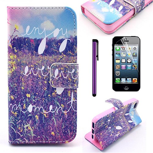 Enjoy Every Moment Pattern PU Leather Case with Screen Protector and Stylus for iPhone 5/5S