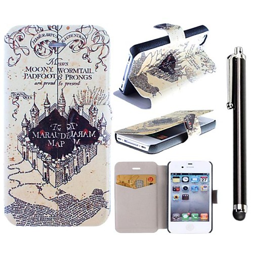 Marauder's Map Harry Potter Movie Series PU Leather Full Body Case with Stand and A Stylus Touch Pen for iPhone 4/4S