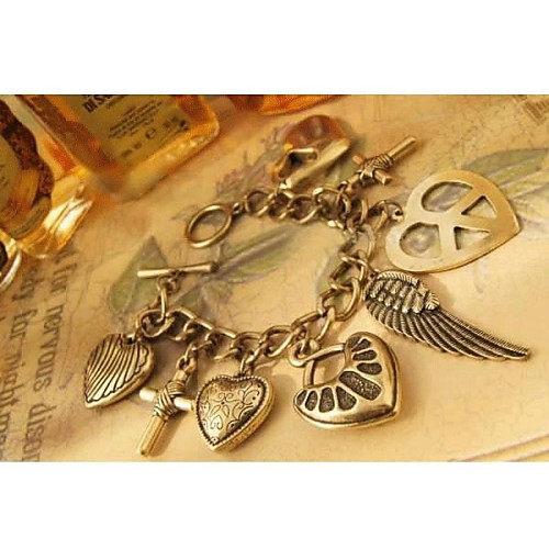 Fashion Peace Heart Golden Alloy Bracelets(1 Pc)