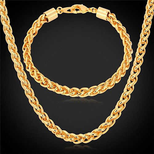 u7twisted веревку цепи ожерелье браслет 18k реальное позолоченные долго коренастый комплект ювелирных изделий ожерелья для мужчин