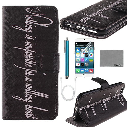 COCO FUN Black Word Pattern PU Leather Full Body Case with Film and USB Cable and Stylus for iPhone 6 6G