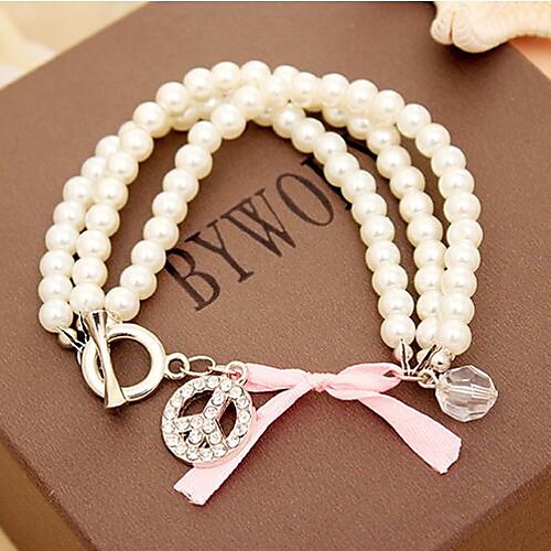 Korea Hot Sell Peace Pendant Pearl Charm Bracelet(1pc)