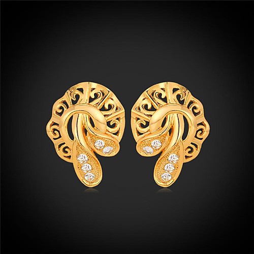U7Hollow Fancy Stud Earrings 18K Real Gold Platinum Plated Rhinestone Earrings Fashion Jewelry for Women