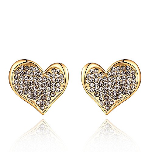 Fashion Crystal Heart Golden Gold-Plated Stud Earrings (Golden)(1Pair)