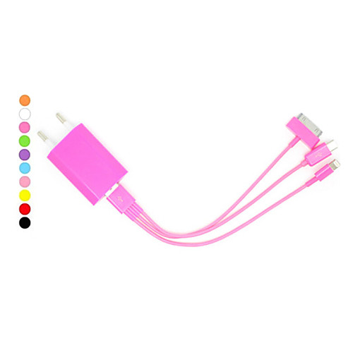 8 Pin 30 Pin and Micro 5 Pin to USB Charging Cable with EU Plug for iPhone and Others(20cm,5V,1A,Assorted Colors)