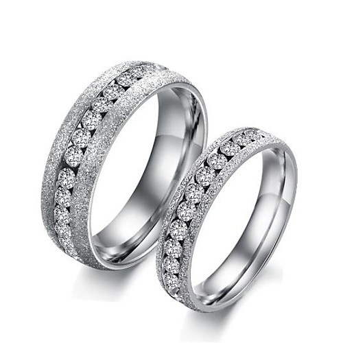 Sanding Rhinestones Titanium Steel Couple Rings (1 pair)