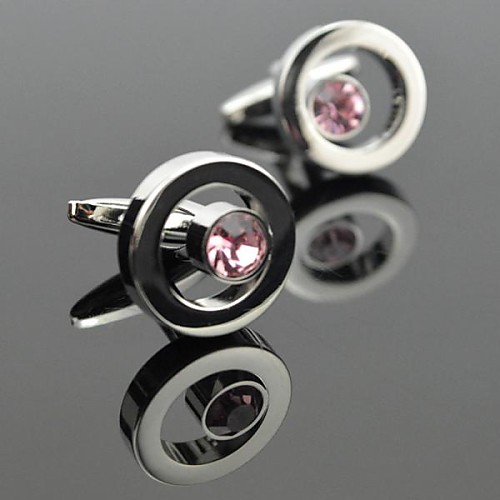 Toonykelly Fashion Men's Silver Copper Pink Crystal Cufflink(1 Pair)