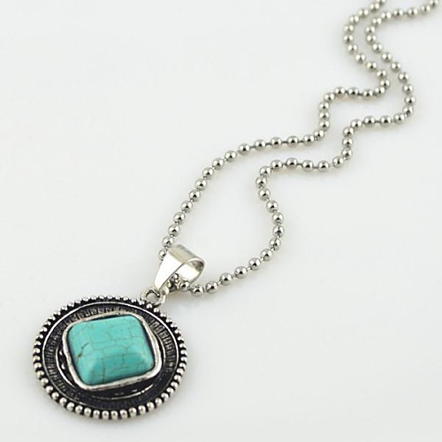 Toonykelly Vintage Look Antique Silver Plated Turquoise Stone Necklace(1 Pc)