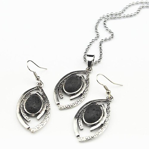 Toonykelly Vintage Antique Silver Eye Turquoise Volcano Stone(Earring and Necklace) Jewelry Set