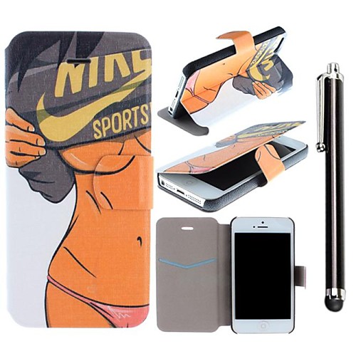 Sexy Girl Pattern PU Leather Full Body Case with Stand and A Stylus Touch Pen for iPhone 5/5S/5C