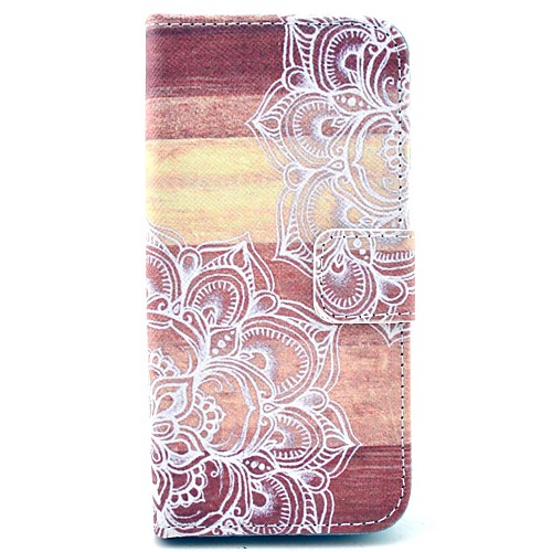 Mandala Flower on Wood Pattern PU Leather Full Body Case with Card Slot for iPhone 4/4S