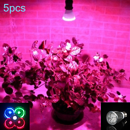 5pcs E27 5W 2Red1Blue1White1Green Full Spectrum Led Grow Light Smallest for Flowering (85-265V)