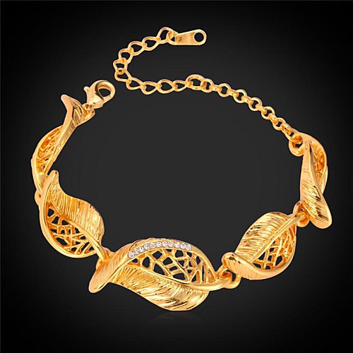 U7Cute Leaves Rhinestone Bracelet 18K Real Gold Plated Link Bracelet Bangle Fashion Jewelry for Men/Women