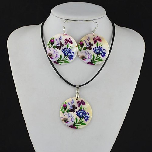 Toonykelly Fashionable Flower Butterfly Natural Shell Cowry(Earring and Necklace) Jewelry Set