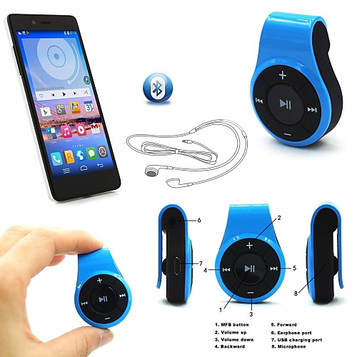 Wireless Bluetooth Hands-Free Calling Stereo Headphone Headset Clip Adapter/Receiver for Samsung iPhone HTC