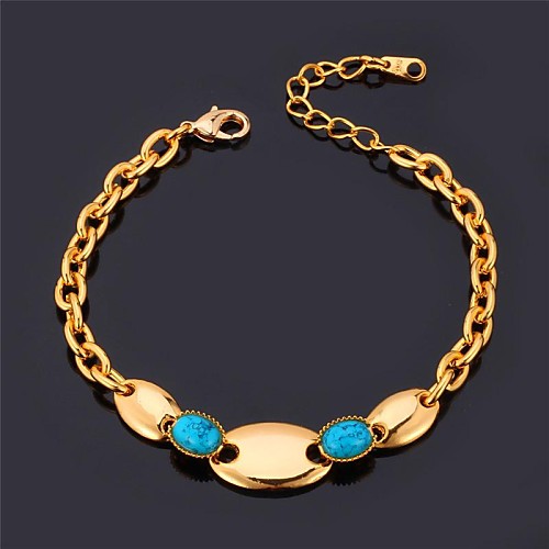 U7Chain Bracelet 18K Real Gold Plated Turquoise Stone Link Bracelet Fashion Jewelry for Women