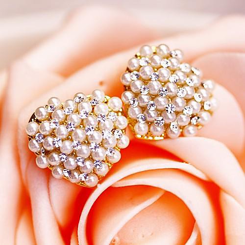 New Bride Full Diamond Pearl Love Heart Earrings