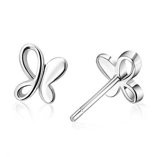 Simple Stud Earrings 925 Sterling Silver  Butterflies White Gold Plated Earrings(a pair)