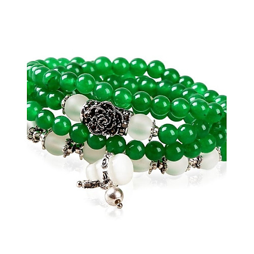 Women's Fashion Rose Emerald  Multiturn Lucky Buddha Beads Crystal Bracelet