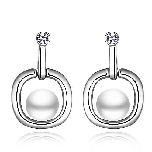 Classics Pearl-Drop White Platinum-Plated Drop Earrings(White)(1Pair)