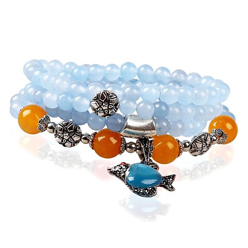 Women's Fashion Fish Blue Jade Multiturn Buddha Beads  Bracelet