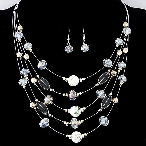 дикие богемной моды изысканный кристалл наборы многослойных ожерелье серьги