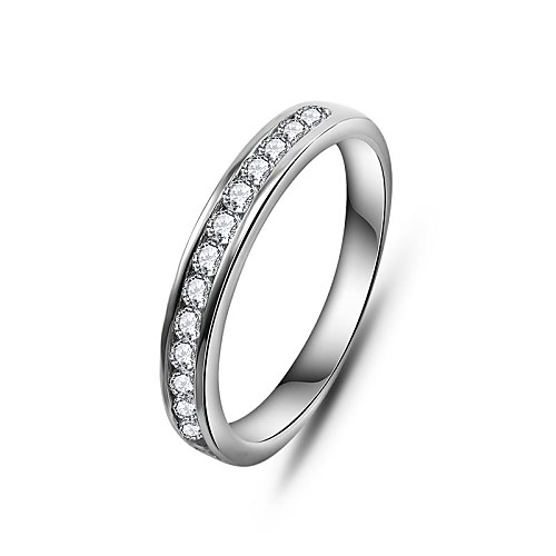 Classic Simple Ring 925 Sterling Silver Inlay Top Zircon White Gold Plated Ring Wedding Ring(1 Pc)