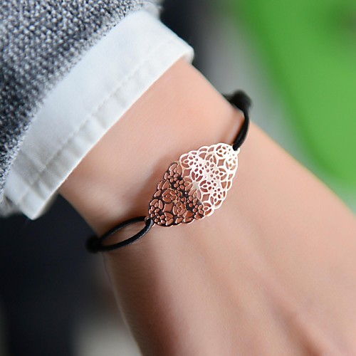 Fashion Women Oval Cut Out Stamping Elastic Bracelet